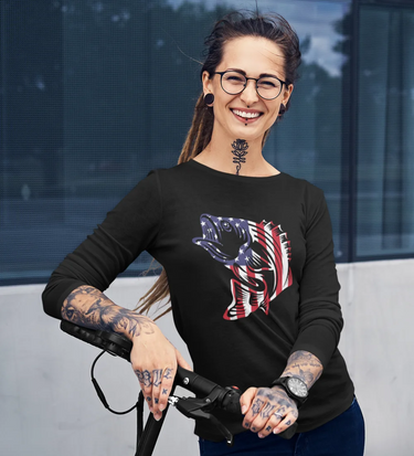 American Flag Fish Women Long Sleeve Shirt